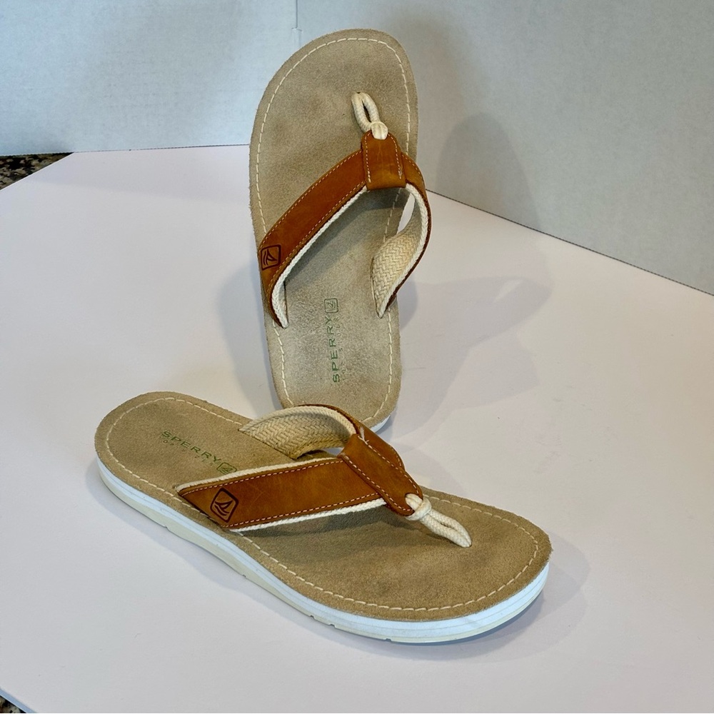 Sperry Top Sider Women's Tan and Cream Thong Sandals SZ 7 - Picture 2 of 8